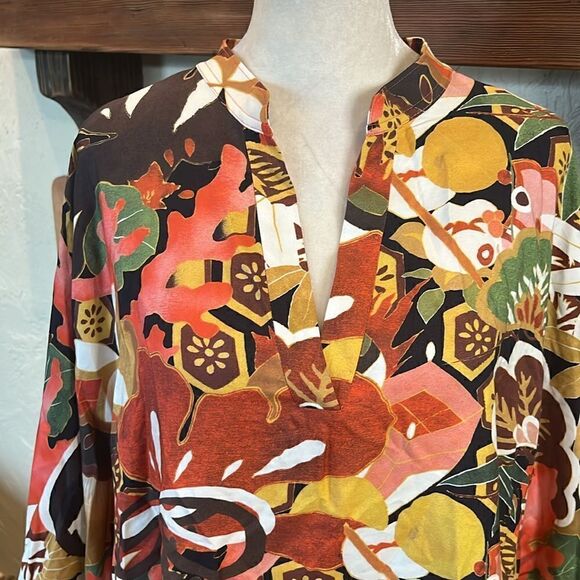 Natori IKEBANA PRINTED COTTON SILK SHIRT, L/XL! - Picture 2 of 11